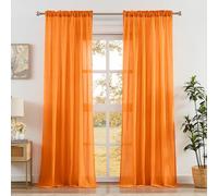 Anpark Orange Sheer Curtains 63 Inch Length for Bedroom Living Room Light Filtering Cotton Linen Semi Sheer Curtains Natural Farmhouse Privacy Voile Drapes Rod Pocket, W52 x L63 in, 2 Panels