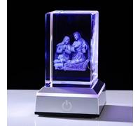 Anpdasi 3D Crystal Nativity Scene Figurines Laser Carving Glass Jesus Statue NightLight Christian Gifts for Men Women Religious Gifts Figurine Collectible Keepsakes with Colorful Light Base