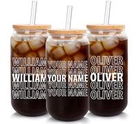 ANPLUS Custom Glass Cup with Name-Can Shaped Glass with Lids and Straws-18OZ Iced Coffee Cups with Lids, Mothers Day Birthday Gift for Women Men