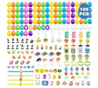 Anpro 105 Pcs Easter Eggs Filled,Easter Egg Hunt Kit,Easter Games Gifts and Party Bag Fillers for Kids,Pull Back Cars Toys,Basket Stuffers Fillers,Eggs Hunt