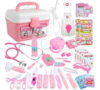 Anpro 46PCS Doctors Set for Kids, Medical Toy with Real Stethoscope,Doctor Suit,Medicine Chest, Children Doctor Roleplay Costume Dress-Up, Halloween, Christmas,Birthday Gift(Pink)
