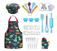 Anpro Children's Cooking Baking Set Role-Plays for Kid Aged +6, Blue Dinosaur Theme Chef Hat Gloves Apron, Cookie Mold Set,Toys for Boys and Girls…
