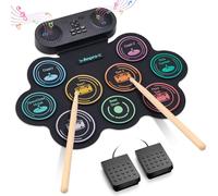 Anpro Electric Drum Set, 9 Drum Pad with Dual Stereo Speakers, Roll-up Electronic Drum Kit with Drum Pedals Drum Sticks, Support Headphone/Bluetooth/MIDI Practice, Gift for Children and Adult Beginner