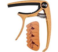 Anpro Guitar Capo, with Pick Holder and 4 Picks for Acoustic and Electric Guitar, Ukulele, Mandolin and Banjo, Naturalwood Color