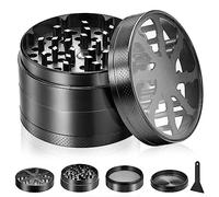 Anpro Herb Grinder Premium Zinc Alloy - 4 Layers Portable Herbal Grinder with Transparent Magnetic Top Cover, Mesh Screen, Pollen Scraper -Black, 63 mm / 2.5 in