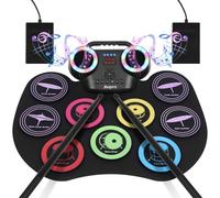 Anpro Nine-Sided Color Electronic Drum Set,9 PCS Drum Practice Set,Portable Electric Drum Set,Built in Audio with Earphone Jack,Ten Hours of Playback,Color LED Screen,Best Birthday Gift
