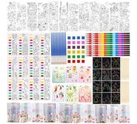 Anprola Fairy Party Gifts Stationery Supplies Set 12 Water Coloring Cards,12 Coloring Cards,12 Scratch Paper Art,12 Crayons,12 Stickers with 12 Goodie Bags Fillers for Birthday School Prizes