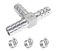 ANPTGHT 1/2" Tee Hose Barb Fitting Stainless Steel Equal Barb 3 Way T shaped Splitter Joint Connector Adapter Union Fitting for Fuel Gas Liquid Air