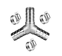 ANPTGHT 5/8" Hose Barb Fitting Equal Barbed Y Shaped 3 Way Wye Stainless Steel Tubing Joint Splicer Mender Adapter Union for Oxygen Tubing Pipe Household Fuel Gas Liquid Air with 3pcs Hose Clamps