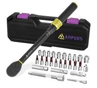 ANPUDS Torque Wrench 3/8 Inch 5-50 Nm Bicycle & Motorcycle Torque Wrench 27-Piece Set with 100/150 mm Extension Rod, 3/8 Inch - 1/4 Inch Adapter, Spark Plug Sleeve, Universal Joint, Hex and Torx Bits