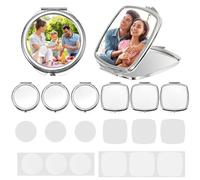 Anpuimult 6 Sets Sublimation Blanks Compact Mirror Bulk,Double Sided Folding Pocket Makeup Mirror, Round/Square Handheld Mirrors for Purse, Travel Daily Use, DIY Heat Transfer Crafts Supplies