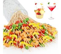 ANPUNAT 150 Counts Cocktail Picks Fruit Style Various and Colors 4.7in Food Toothpicks Wooden Toothpicks Appetizer Bamboo Stick Fruit Forks for Holiday Themed Party Supplies