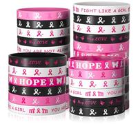 ANPUNAT 36 Pcs Breast Cancer Awareness Bracelets Pink Ribbon Silicone Bracelets Support Faith Hope Strength Silicone Wristband for Women Breast Cancer Designs Events Party Supplies