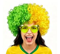 ANPUNAT National Flag Afro Wig and heart Shaped Glasses Set, Neon Colored Wigs Costume Colorful Cosplay Wigs Hairpieces for World Cup 2026 in The Dark Neon Party Favors (Green Yellow)