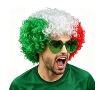 ANPUNAT National Flag Afro Wig and heart Shaped Glasses Set, Neon Colored Wigs Costume Colorful Cosplay Wigs Hairpieces for World Cup 2026 in The Dark Neon Party Favors (Green White Red)