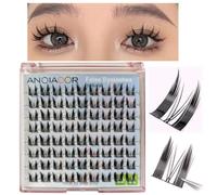 ANQIAOER Cat Eye Manga Lashes False Eyelashes Artificial Natural Look, C Curl Cateye, 12 Pairs, Hybrid Wispy Volume, Black, Vegan, Cruelty Free, Cluster & Individual, 24 Count