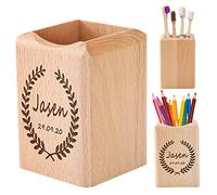 ANQIYI Personalised Pen Pot Wooden Pen Holder for Desk Engraved Name Pencil Pot Holder Gifts for Kids, Teachers, Colleagues, Pencil Holder Tidy Stationery Organisers for School, Home, Office