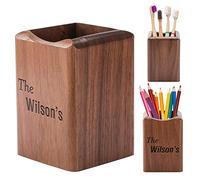 ANQIYI Personalised Wooden Pen Holder for Desk, Custom Name Pen Pencil Pots for Students, Teachers, Colleagues, Walnut Pencil Holder Stationery Organisers for School, Home, Office
