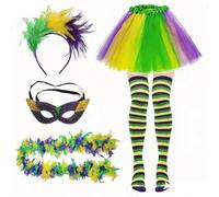 ANQKYO Carnival Outfit 4 Pieces 4-Piece Carnival Rainbow Clown Costume Set - Includes Feather Headband and Skirt, Party Attire