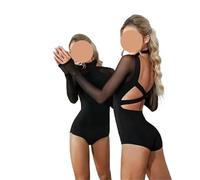 ANQKYO Women Latin Dance Dress 1 Pc Women Latin Dance Body Top Black Mesh Conjoined Backless Cross Belt Training Performance(M)