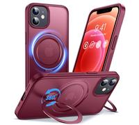 Anqrp 360° ALL-in-ONE Stand Case for iPhone 12/12 Pro Case with Rotatable Magnetic KickStand Ring Holder, Compatible with MagSafe, Shockproof Matte Phone Cover for iPhone 12/12 Pro 6.1 inch, Red