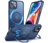 Anqrp 360° All-in-ONE Stand Case for iPhone 14/13 Case with Rotatable Magnetic Kickstand Ring Holder, Compatible with MagSafe, Shockproof Translucent Matte Phone Cover for iPhone 14/13 6.1 inch, Blue