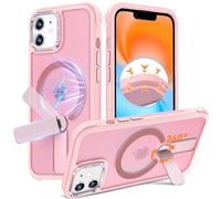Anqrp 360° Rotatable Stand Magnetic Case for iPhone 12/12 Pro with Adjustable Invisible Kickstand, [Compatible with Mag-Safe] [Mil-Grade Drop Protection] Translucent Matte Phone Case Cover 6.1" Pink