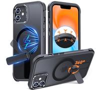 Anqrp 360° Rotatable Stand Magnetic Case for iPhone 12/12 Pro with Adjustable Invisible Kickstand, [Compatible with Mag-Safe] [Mil-Grade Drop Protection] Translucent Matte Phone Case Cover 6.1" Black