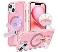 Anqrp 360° Rotatable Stand Magnetic Case for iPhone 14/13 with Adjustable Invisible Kickstand, [Compatible with Mag-Safe] [Mil-Grade Drop Protection] Translucent Matte Phone Case Cover 6.1" Pink
