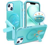 Anqrp 360° Rotatable Stand Magnetic Case for iPhone 14/13 with Adjustable Invisible Kickstand, [Compatible with Mag-Safe] [Mil-Grade Drop Protection] Translucent Matte Phone Case Cover 6.1" Teal