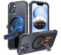 Anqrp 360° Rotatable Stand Magnetic Case for iPhone 14/13 with Adjustable Invisible Kickstand, [Compatible with Mag-Safe] [Mil-Grade Drop Protection] Translucent Matte Phone Case Cover 6.1" Black