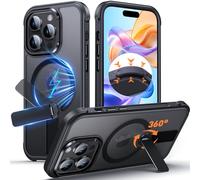 Anqrp 360° Rotatable Stand Magnetic Case for iPhone 14 Pro with Adjustable Invisible Kickstand, [Compatible with Mag-Safe] [Mil-Grade Drop Protection] Translucent Matte Phone Case Cover 6.1" Black