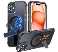 Anqrp 360° Rotatable Stand Magnetic Case for iPhone 15 with Adjustable Invisible Kickstand, [Compatible with Mag-Safe] [Mil-Grade Drop Protection] Translucent Matte Phone Case Cover 6.1" Black