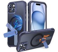 Anqrp 360° Rotatable Stand Magnetic Case for iPhone 15 with Adjustable Invisible Kickstand, [Compatible with Mag-Safe] [Mil-Grade Drop Protection] Translucent Matte Phone Case Cover 6.1" Blue