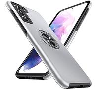 Anqrp Galaxy S21 5G Case, Ring Hidden Shockproof Military Kickstand Magnetic Rotating Heavy Duty Multi-Layer Protective Cover, Compatible with Samsung Galaxy S21-Silver