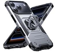 Anqrp Heavy Duty Case for iPhone 17 Pro Case with Enhanced Ring Holder Grip Stand, Military Grade Shockproof Rugged Drop Protective Silicone Hard iPhone 17 Pro Phone Case Cover, Silver