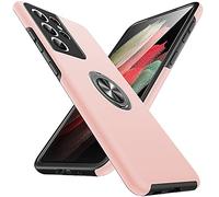 Anqrp Hidden Ring Serie Galaxy S21 Ultra 5G Case, [Embedded Kickstand][Military Shockproof] Rotate Magnetic Ring Stand Heavy Duty Multi-Layer Protective Cover for Samsung Galaxy S21 Ultra, Baby Pink