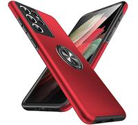 Anqrp Hidden Ring Serie Galaxy S21 Ultra 5G Case, [Embedded Kickstand][Military Shockproof] Rotate Magnetic Ring Stand Heavy Duty Multi-Layer Protective Cover for Samsung Galaxy S21 Ultra, Red