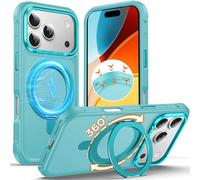 Anqrp Invisible 360° Spin Magnetic Stand Case for iPhone 17 Pro Compatible with Mag-Safe, [Non-Slip Edge] MIL-Grade Shockproof Bumper Translucent Matte Phone Case Cover for iPhone 17 Pro, Teal
