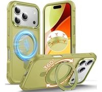 Anqrp Invisible 360° Spin Magnetic Stand Case for iPhone 17 Pro Compatible with Mag-Safe, [Non-Slip Edge] MIL-Grade Shockproof Bumper Translucent Matte Phone Case Cover for iPhone 17 Pro, Green
