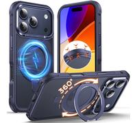 Anqrp Invisible 360° Spin Magnetic Stand Case for iPhone 17 Pro Compatible with Mag-Safe, [Non-Slip Edge] MIL-Grade Shockproof Bumper Translucent Matte Phone Case Cover for iPhone 17 Pro, Navy Blue