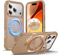 Anqrp Invisible 360° Spin Magnetic Stand Case for iPhone 17 Pro Compatible with Mag-Safe, [Non-Slip Edge] MIL-Grade Shockproof Bumper Translucent Matte Phone Case Cover for iPhone 17 Pro, Sand Gold