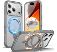 Anqrp Invisible 360° Spin Magnetic Stand Case for iPhone 17 Pro Compatible with Mag-Safe, [Non-Slip Edge] MIL-Grade Shockproof Bumper Translucent Matte Phone Case Cover for iPhone 17 Pro, Gray