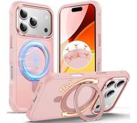 Anqrp Invisible 360° Spin Magnetic Stand Case for iPhone 17 Pro Compatible with Mag-Safe, [Non-Slip Edge] MIL-Grade Shockproof Bumper Translucent Matte Phone Case Cover for iPhone 17 Pro, Pink