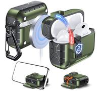 Anqrp MagArmor Auto-Open for AirPods Pro 2nd/1st Gen Case with Built-in Magnets, [One-Press Auto-Open] [Compatible with Mag-Safe Charging], Full-Body MIL-Grade Protective with Air-AL Carabiner Green