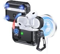 Anqrp MagArmor Auto-Open for AirPods Pro 2nd/1st Gen Case with Built-in Magnets, [One-Press Auto-Open] [Compatible with Mag-Safe Charging], Full-Body MIL-Grade Protective with Air-AL Carabiner Black
