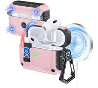 Anqrp MagArmor Auto-Open for AirPods Pro 2nd/1st Gen Case with Built-in Magnets, [One-Press Auto-Open] [Compatible with Mag-Safe Charging], Full-Body MIL-Grade Protective with Air-AL Carabiner Pink