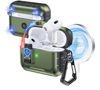 Anqrp MagArmor Auto-Open for AirPods Pro 2nd/1st Gen Case with Built-in Magnets, [One-Press Auto-Open] [Compatible with Mag-Safe Charging], Full-Body MIL-Grade Protective with Air-AL Carabiner Green