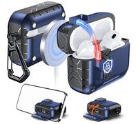 Anqrp MagArmor Auto-Open for AirPods Pro 3rd Gen Case with Built-in Magnets, [One-Press Auto-Open] [Compatible with Mag-Safe Charging], Full-Body MIL-Grade Protective with Air-AL Carabiner Blue