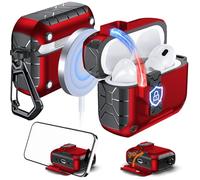 Anqrp MagArmor Auto-Open for AirPods Pro 3rd Gen Case with Built-in Magnets, [One-Press Auto-Open] [Compatible with Mag-Safe Charging], Full-Body MIL-Grade Protective with Air-AL Carabiner Red